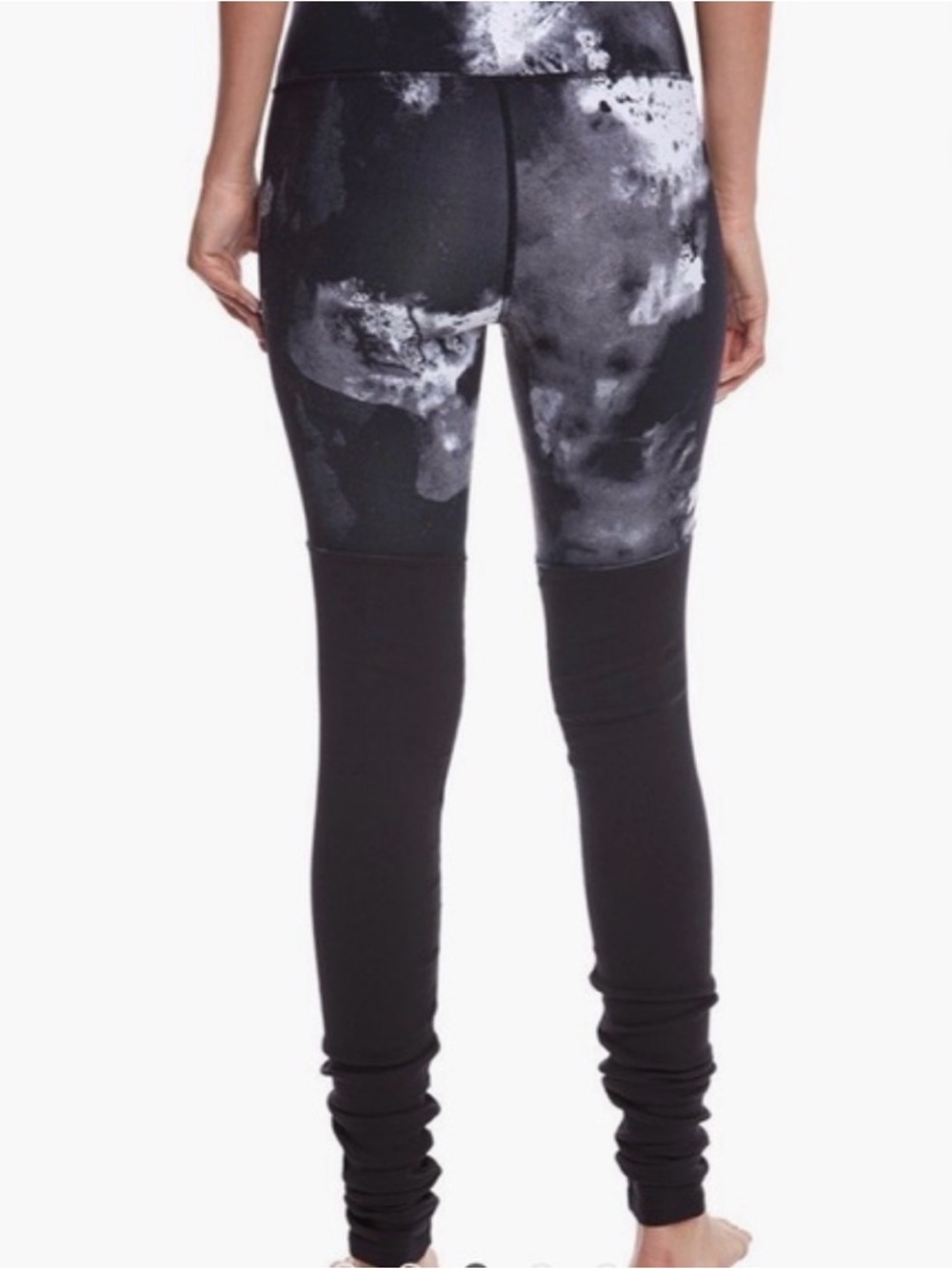 Alo Yoga Goddess Leggings Medium M Black Grey Marbled Vapor Ribbed Legwarmer - Picture 2 of 8